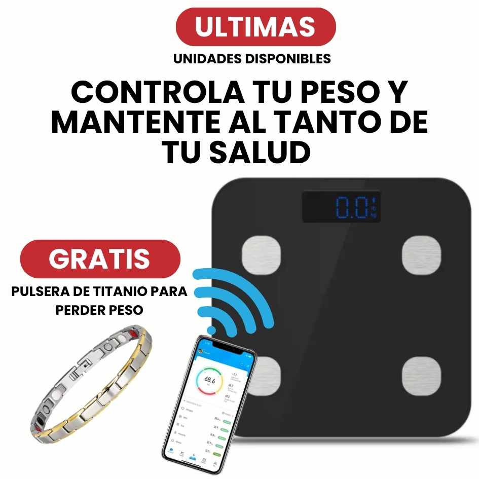 BÁSCULA 8 EN 1 + PULSERA ADELGAZANTE GRATIS