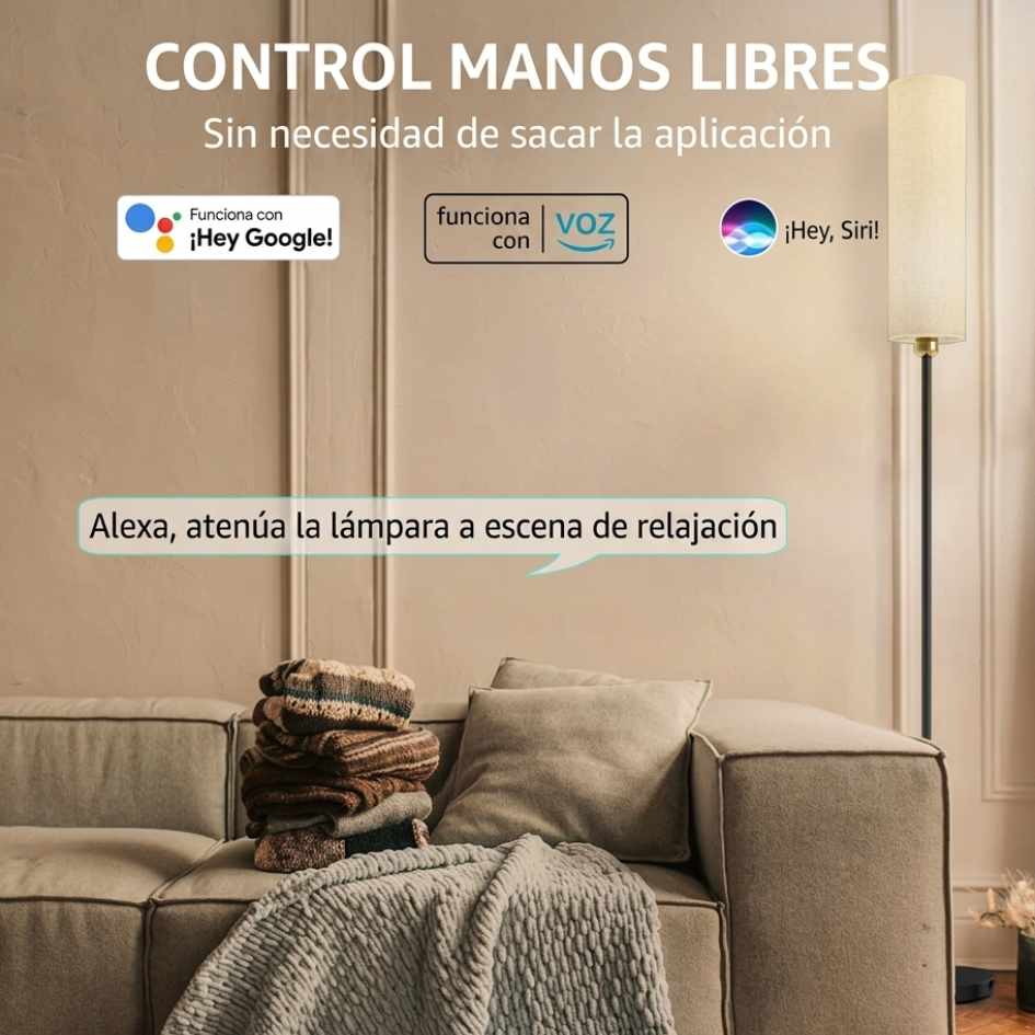 ATIKUS® LÁMPARA DE PIE INTELIGENTE - Alexa, Google Home y Siri.