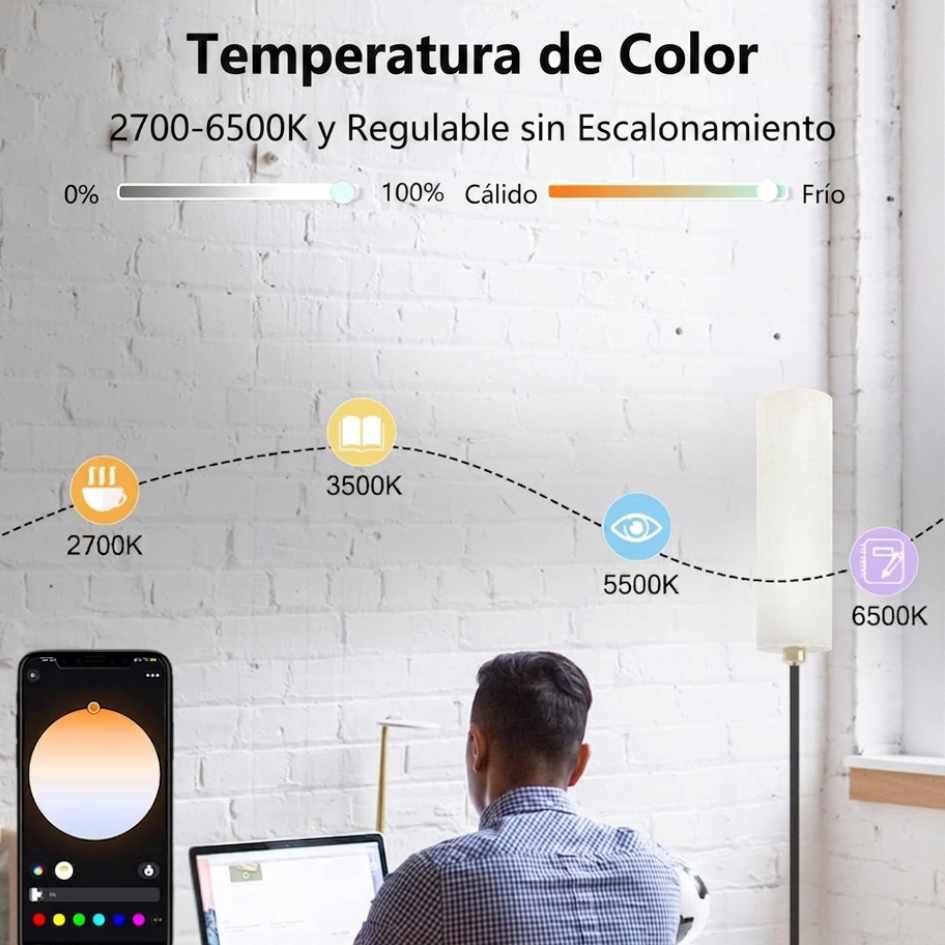 ATIKUS® LÁMPARA DE PIE INTELIGENTE - Alexa, Google Home y Siri.