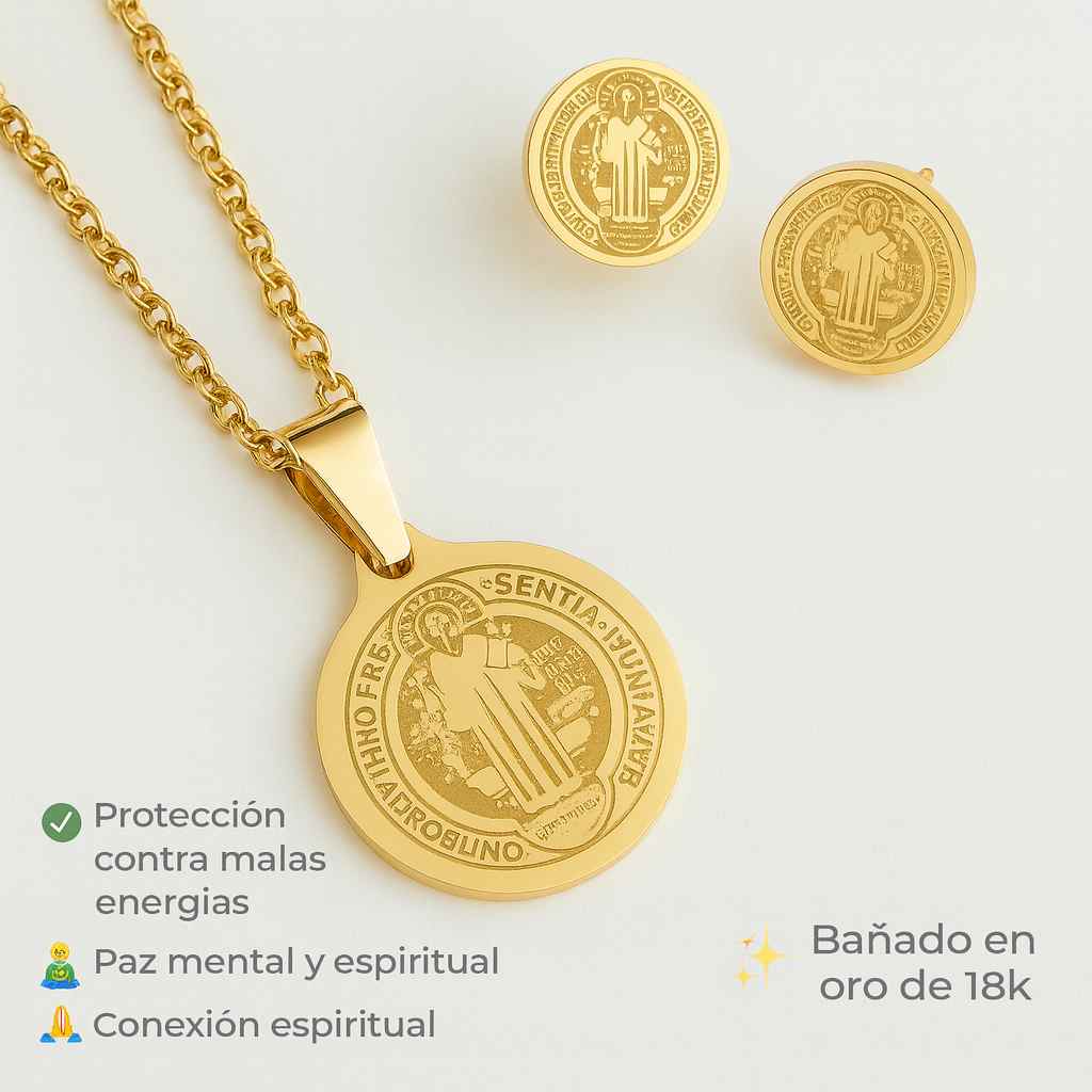 SET SAGRADO SAN BENITO – ANILLO, COLLAR Y ARETES.