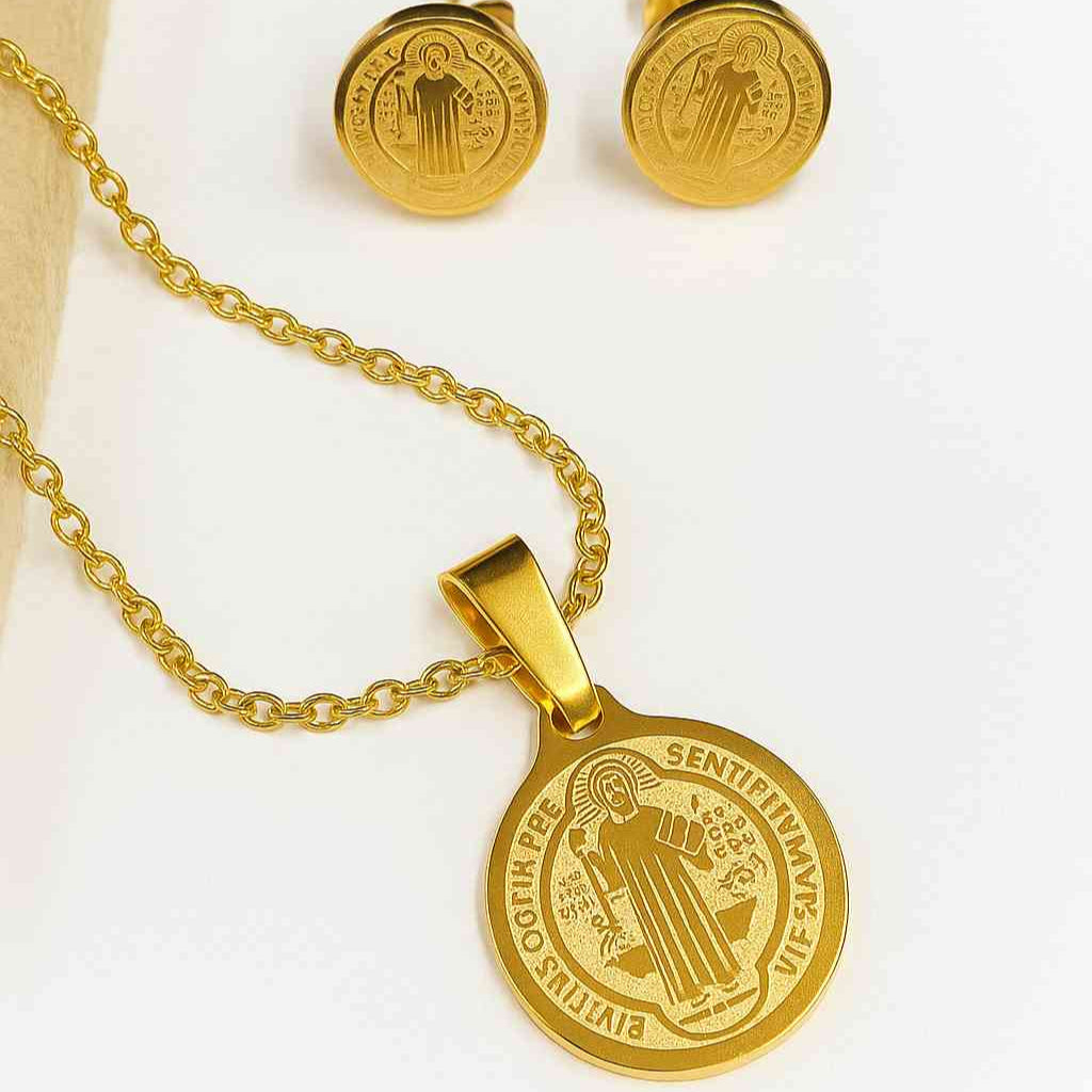 SET SAGRADO SAN BENITO – ANILLO, COLLAR Y ARETES.
