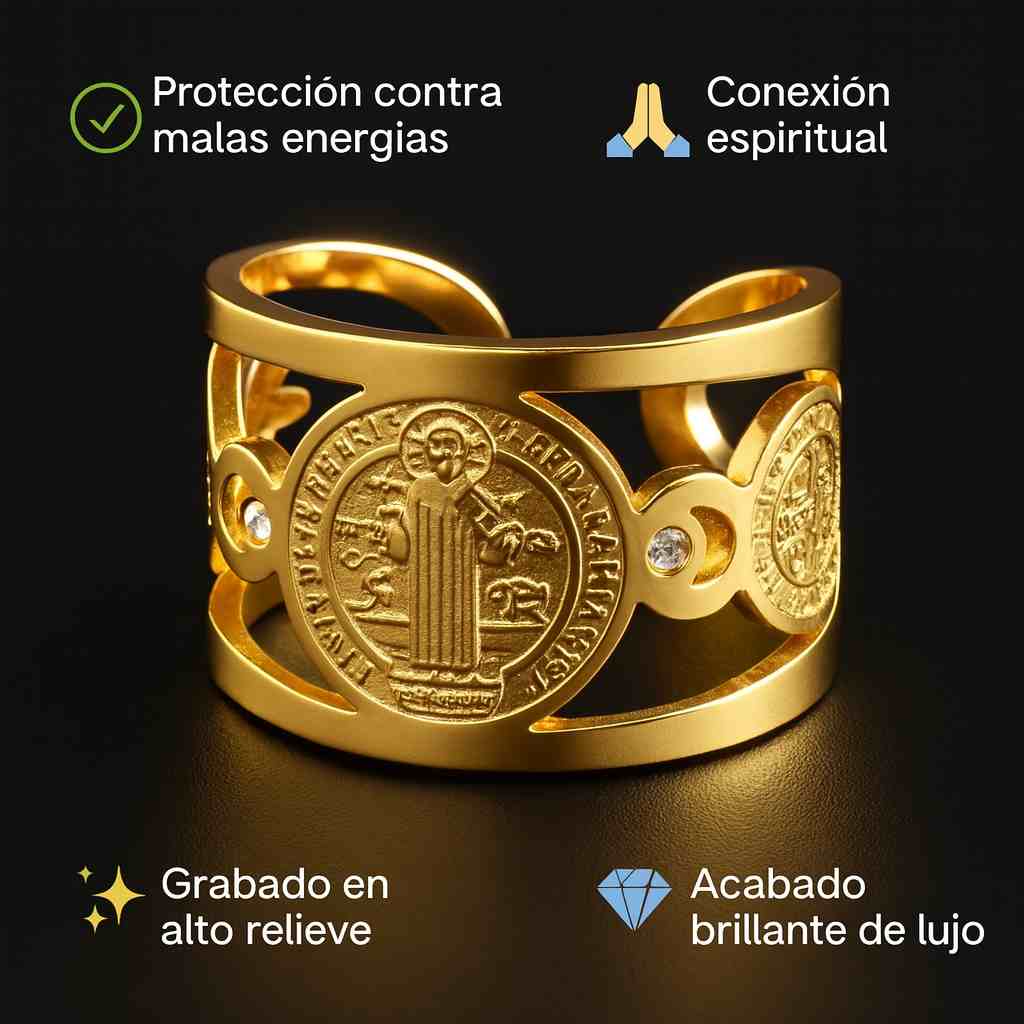 SET SAGRADO SAN BENITO – ANILLO, COLLAR Y ARETES.