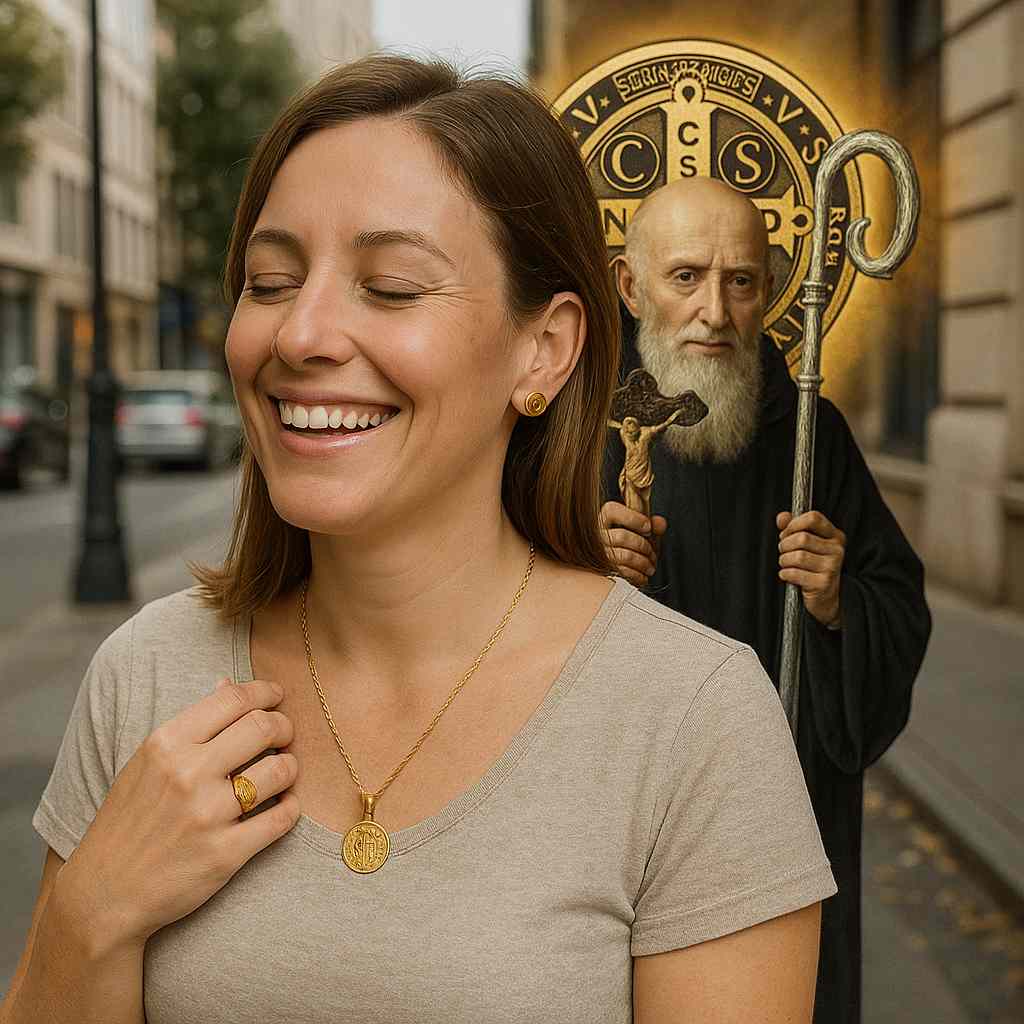 SET SAGRADO SAN BENITO – ANILLO, COLLAR Y ARETES.