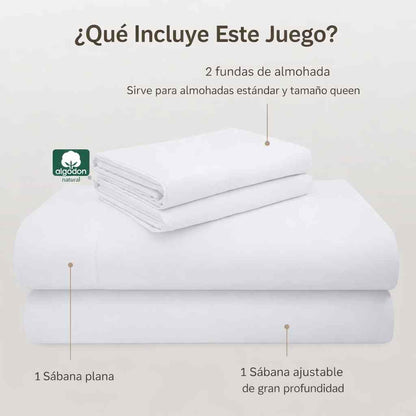 THE ROYAL® - COMBO SABANAS 600 HILOS + FUNDAS + 2 ALMOHADAS GRATIS
