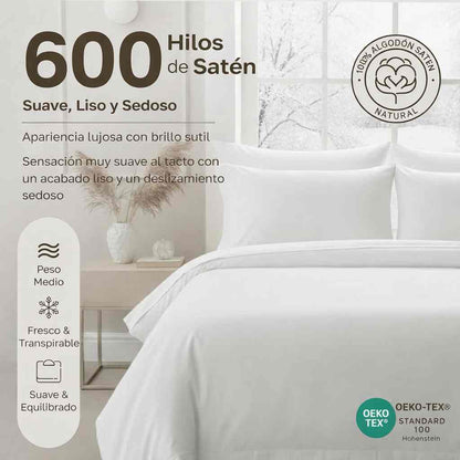 THE ROYAL® - COMBO SABANAS 600 HILOS + FUNDAS + 2 ALMOHADAS GRATIS